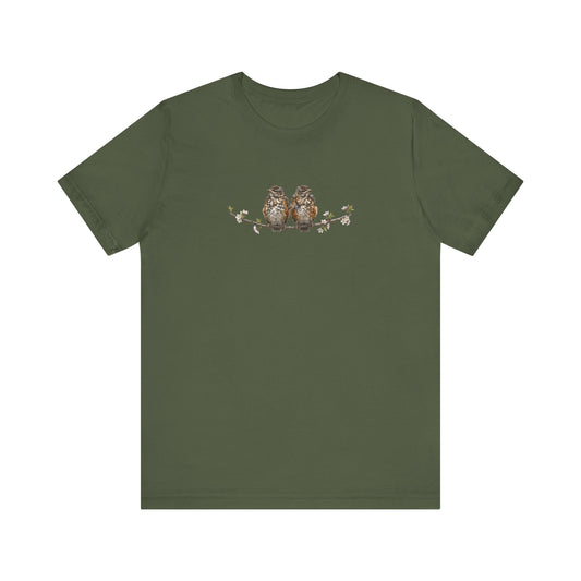 American Robin Fledgling T-Shirt | Spring Blossoms Unisex Graphic Tee for Bird Watchers