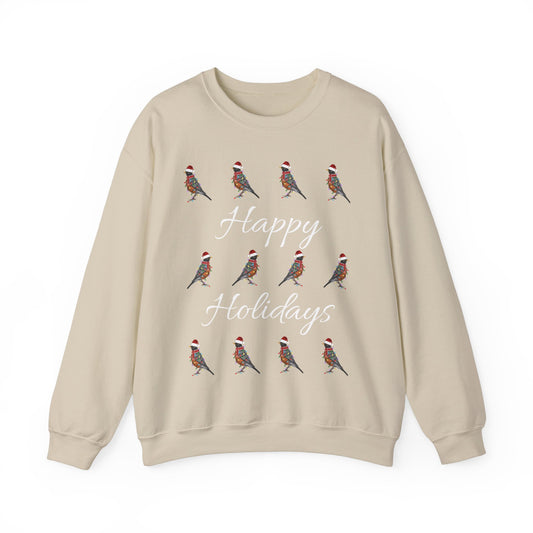 American Robin as Santa with Hat Scarf and Fairy Lights Happy Holidays Birdwatcher Christmas Bird Sweatshirt