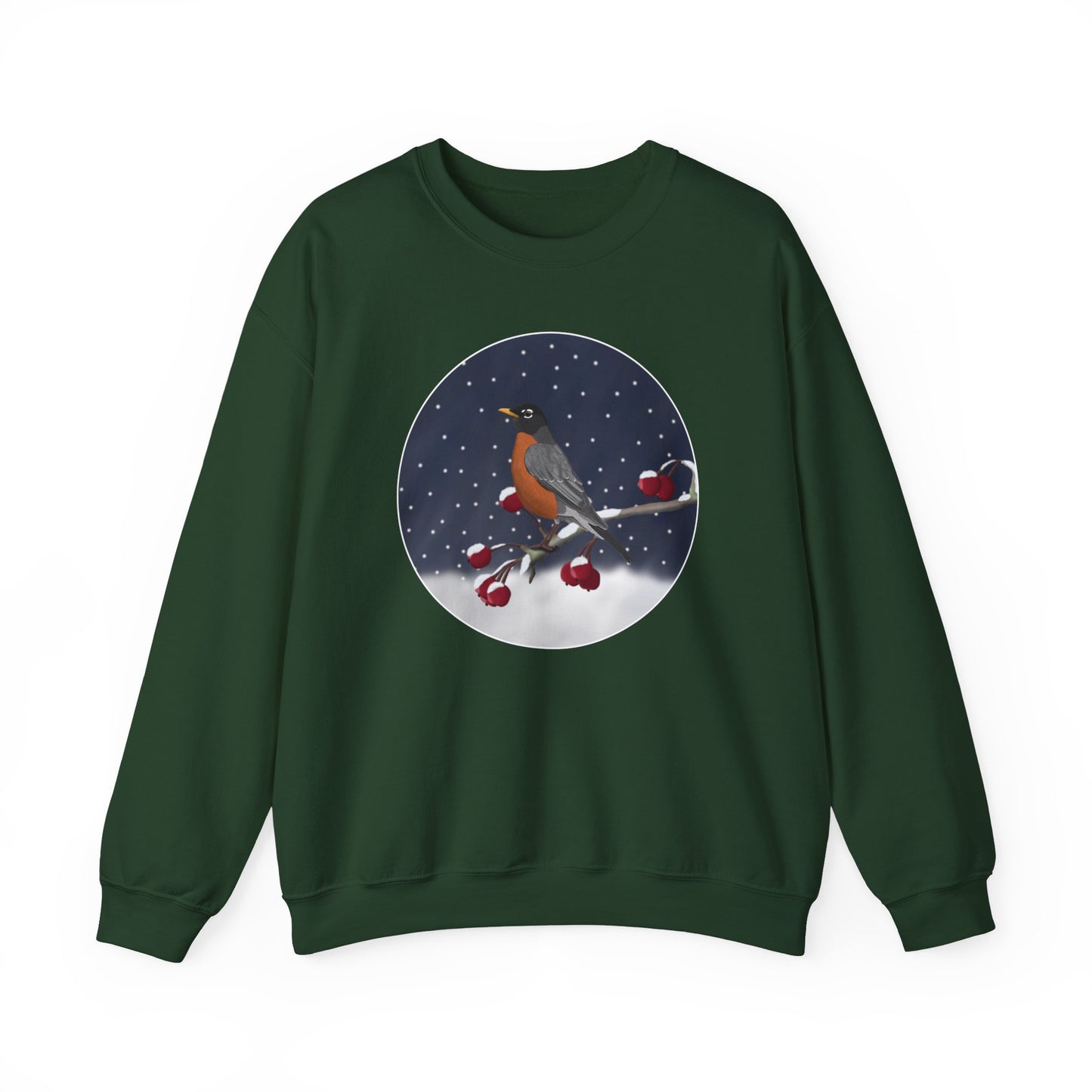 American Robin on a Winter Branch Birdwatcher Christmas Bird Sweatshirt