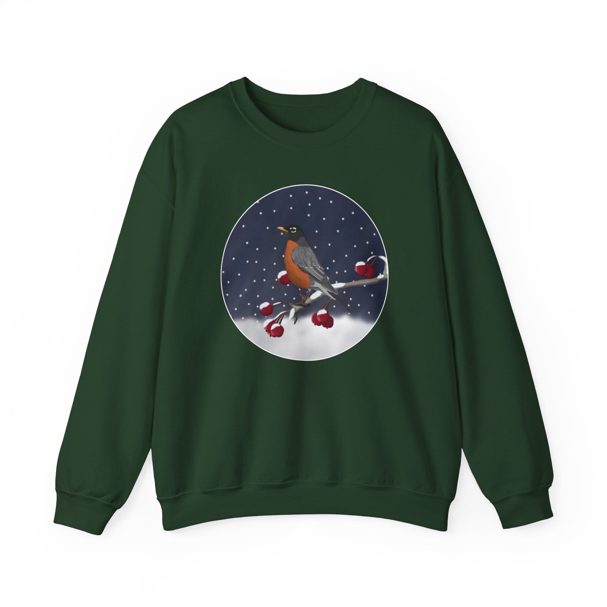 American Robin on a Winter Branch Birdwatcher Christmas Bird Sweatshirt