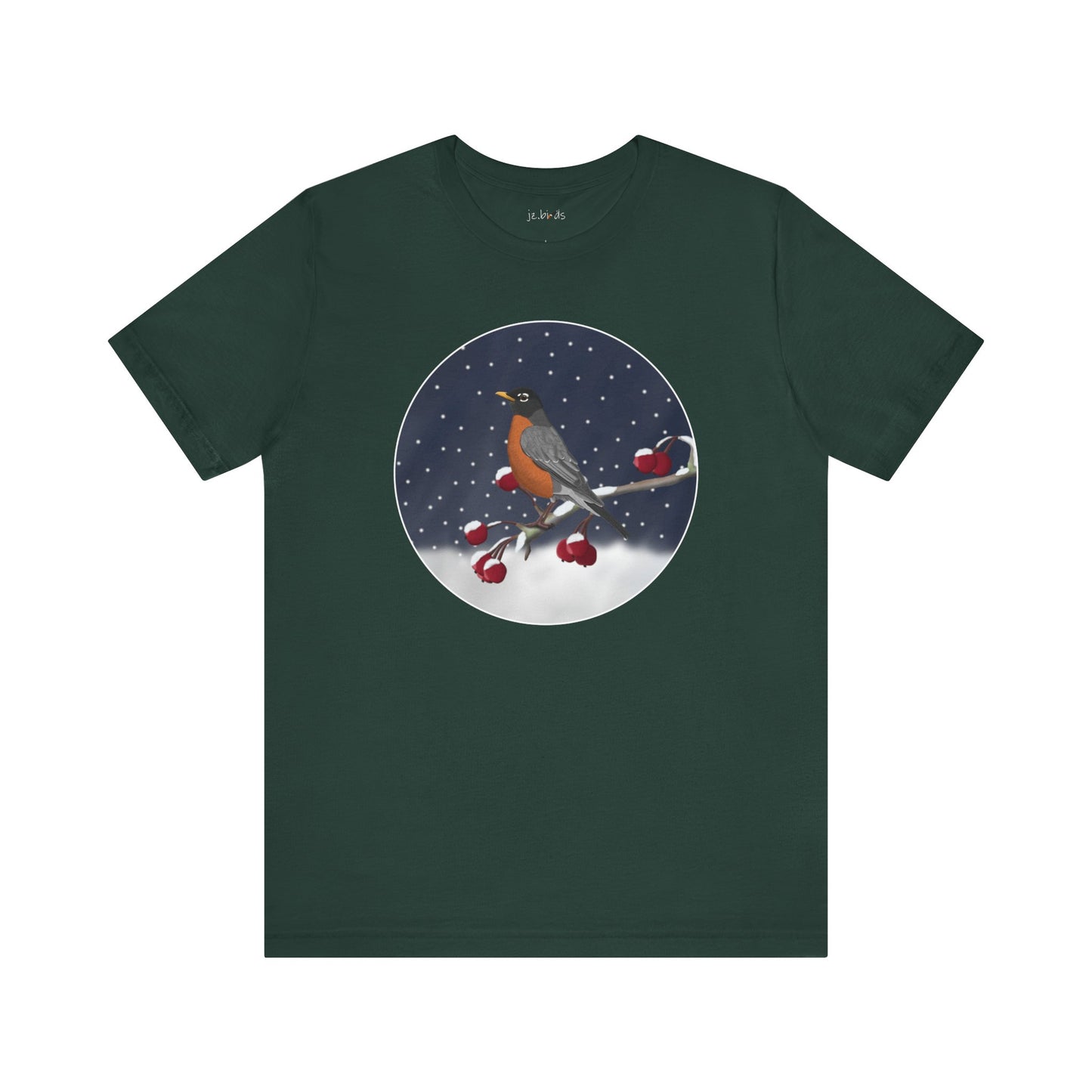 American Robin on a Winter Branch Birdwatcher Christmas Bird T-Shirt