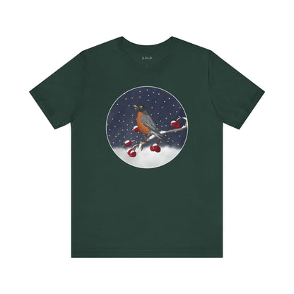 American Robin on a Winter Branch Birdwatcher Christmas Bird T-Shirt