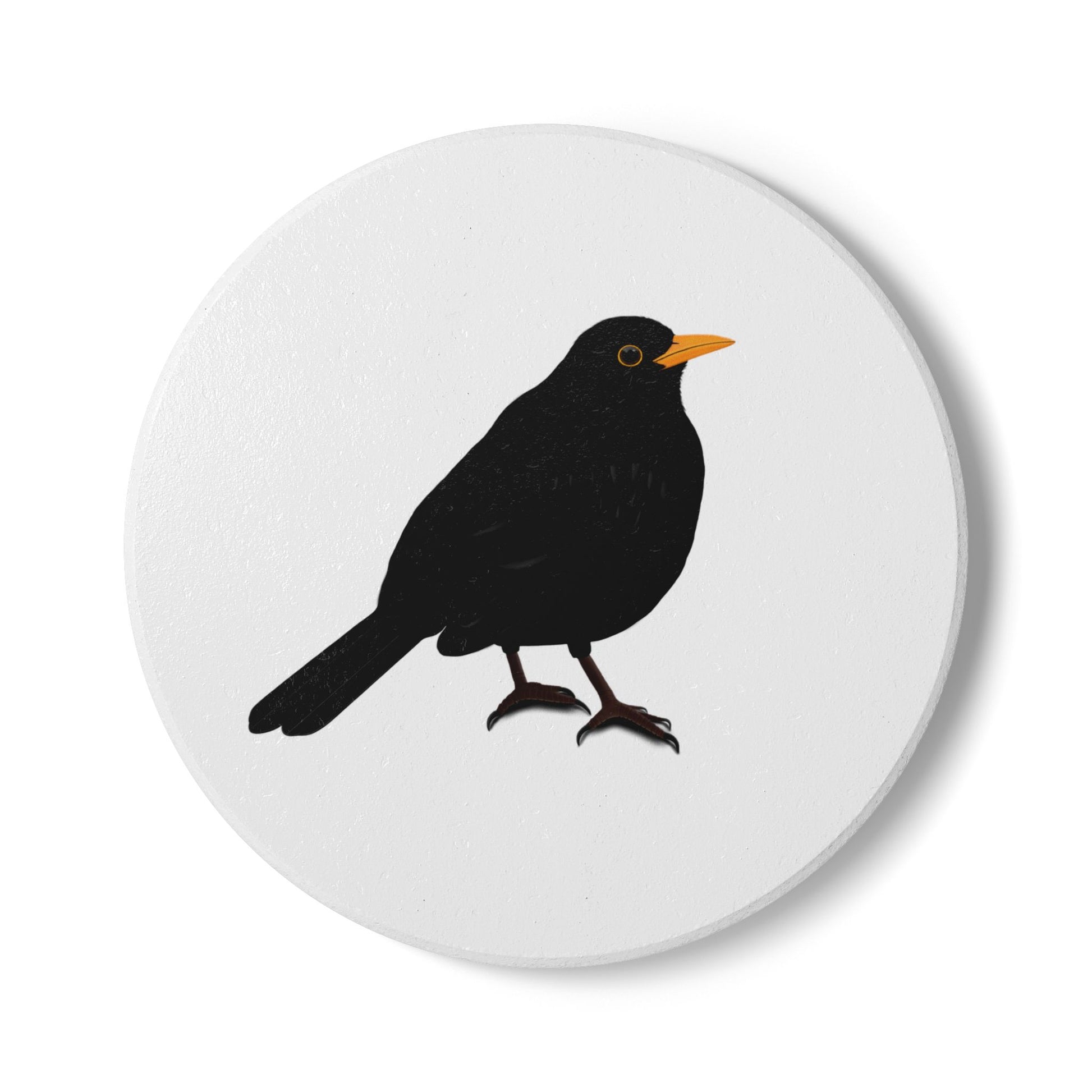 Amsel Keramik-Untersetzer Vogelmotiv Weiß