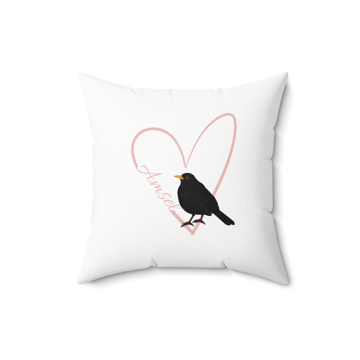 Amsel Kissen mit Rosa Herz Vogel Kissen Weiß