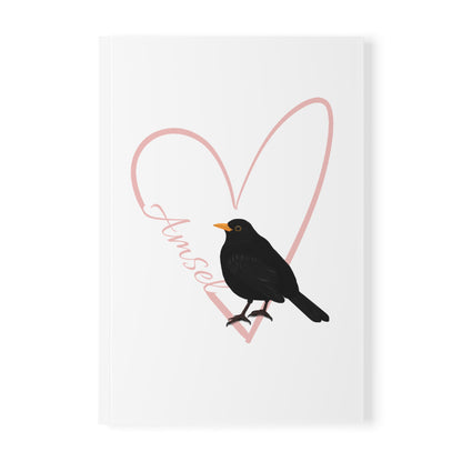 Amsel Notizbuch Vogel mit Herz A5 Softcover 150 Seiten Liniert Weiß