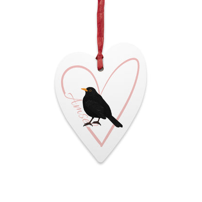 Amsel Ornament Herz aus Holz mit Vogelmotiv für Vogelfreunde