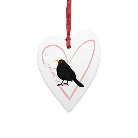 Amsel Ornament Herz aus Holz mit Vogelmotiv für Vogelfreunde