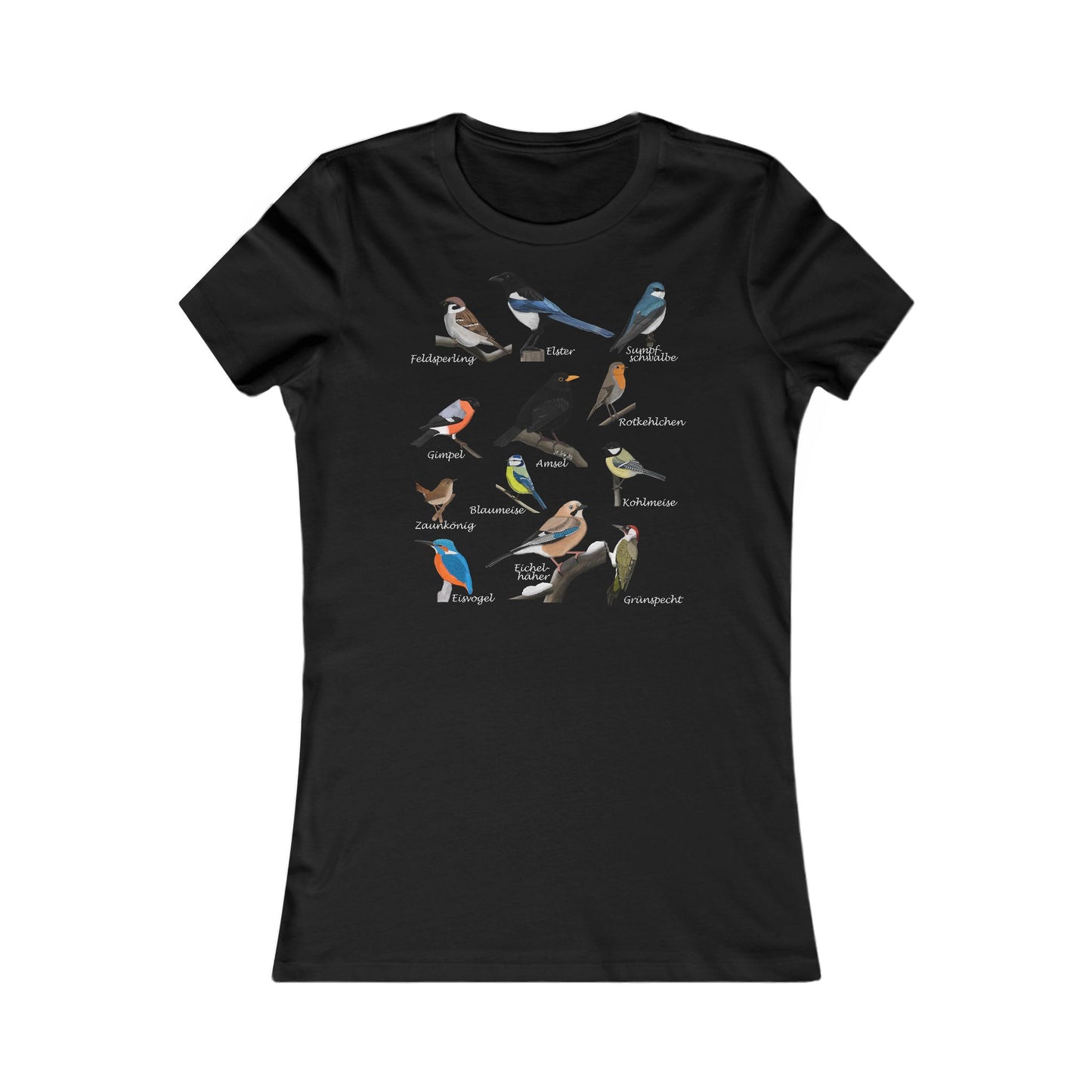 Amsel Rotkehlchen Blaumeise Gartenvögel Vogel T-Shirt für Frauen Vogelfreunde und Vogelbeobachter