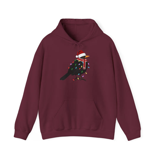 Amsel Weihnachts-Hoodie - Vogel als Weihnachtsmann mit Lichterkette Sweater