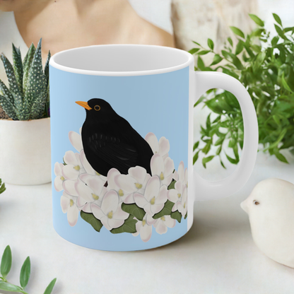 Amsel mit Apfelblüten im Frühling Vogel Tasse für Vogelfreunde