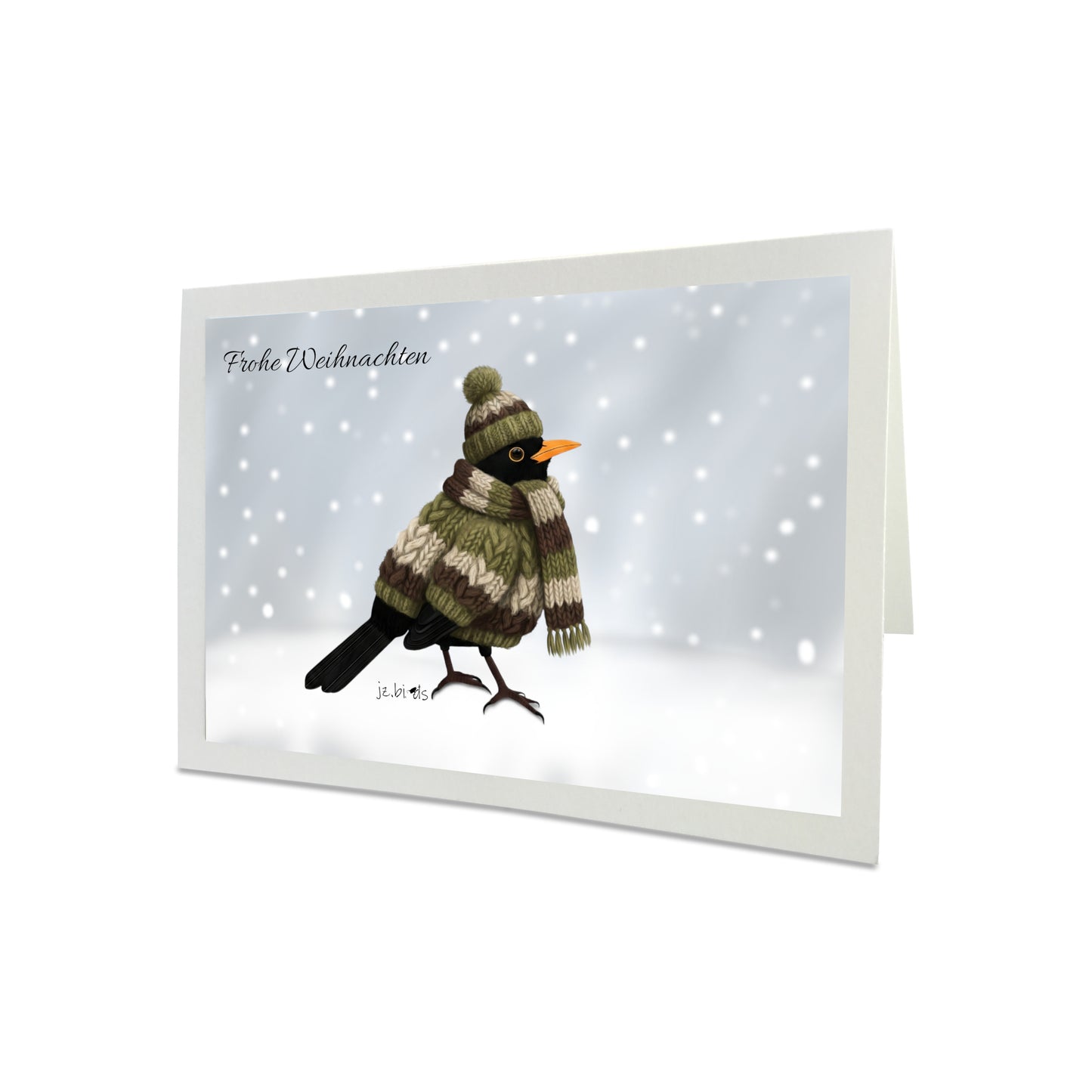 Amsel mit Strickpullover Weihnachtskarte Frohe Weihnachten Inklusive Umschlag