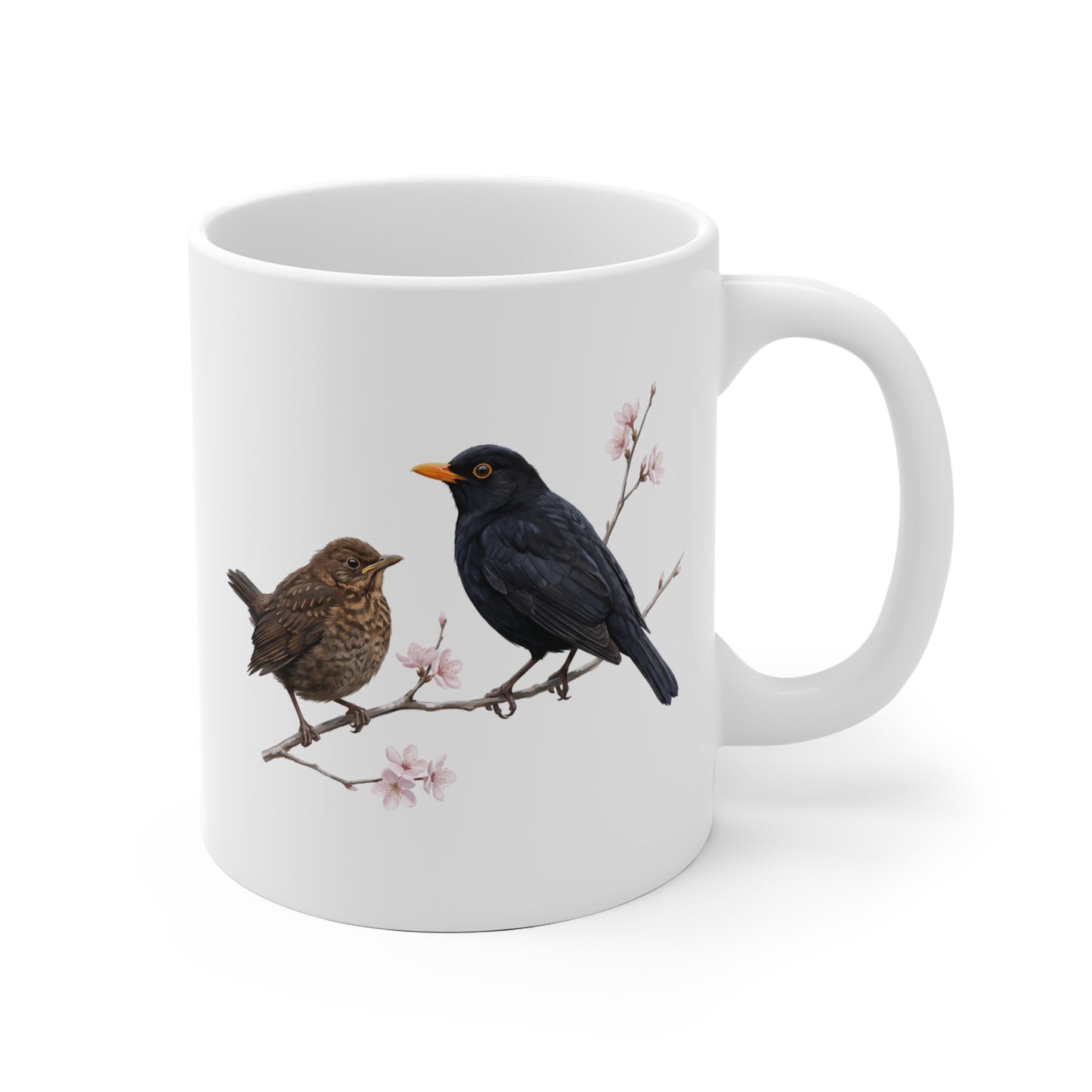 Amsel mit Ästling Premium Keramiktasse | Geschenk für Vogelbeobachter