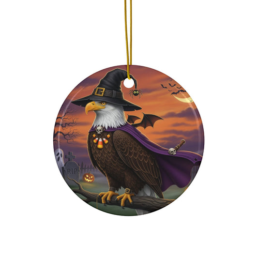 Bald Eagle Ceramic Bird Halloween Ornament | Double-Sided Spooky Decor
