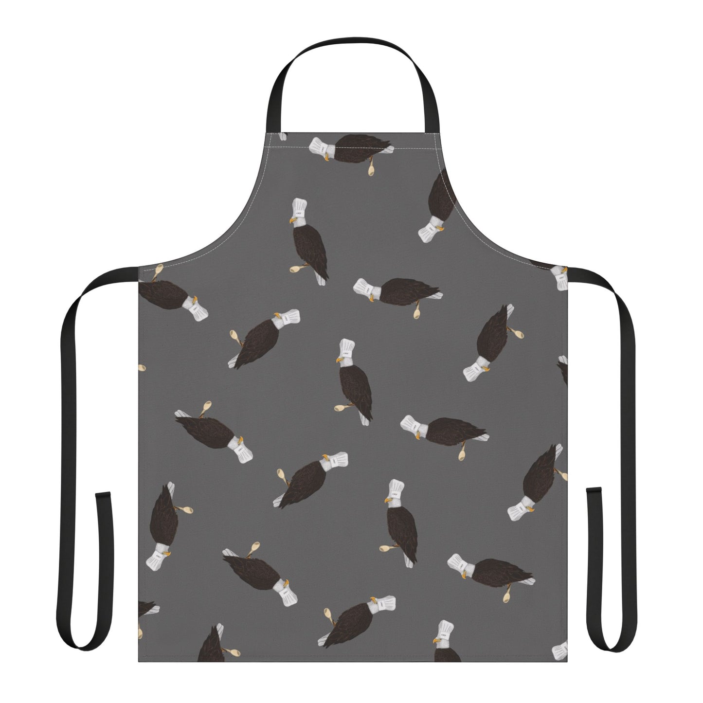 Gray apron with bald eagle pattern on a white background