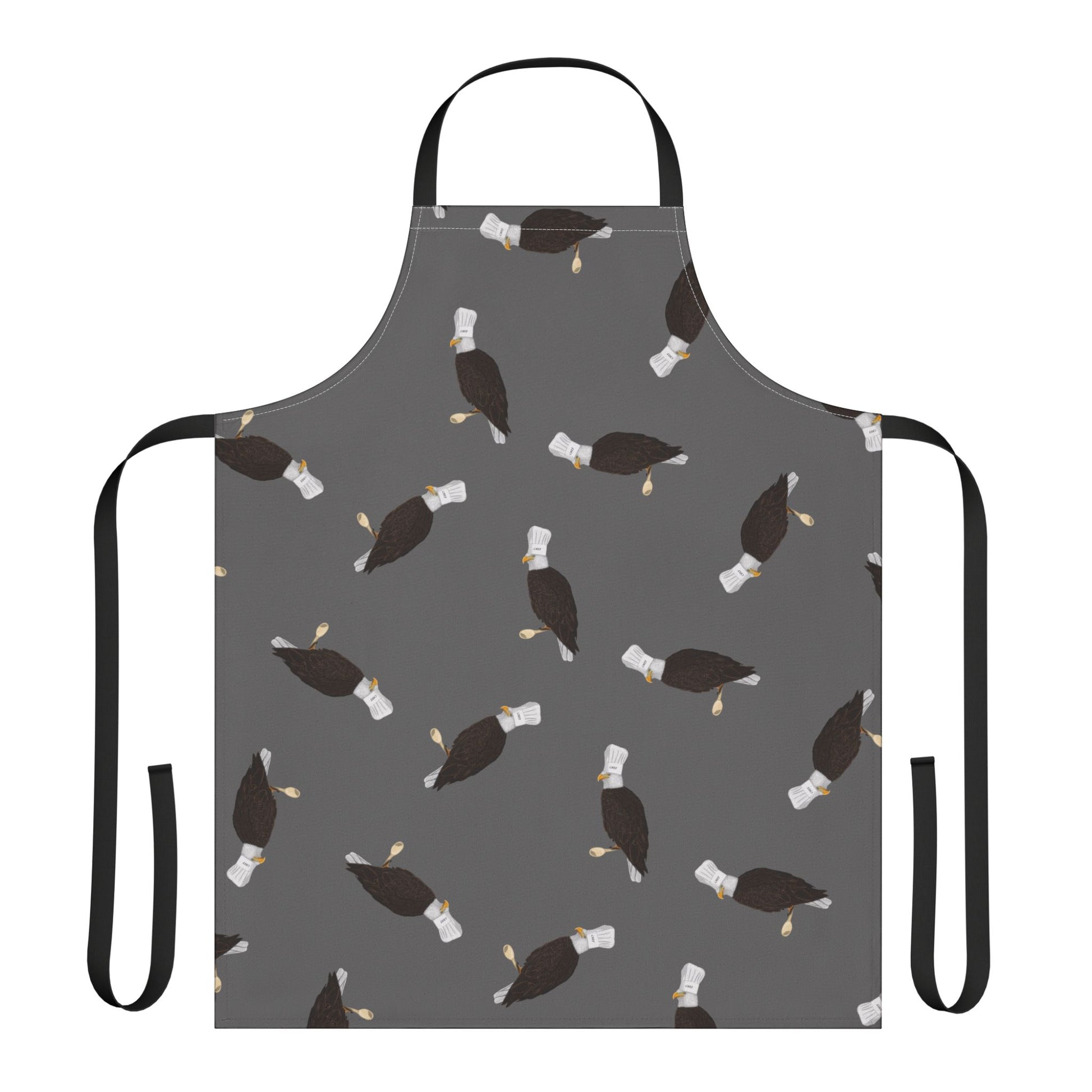 Gray apron with bald eagle pattern on a white background