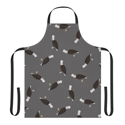 Gray apron with bald eagle pattern on a white background