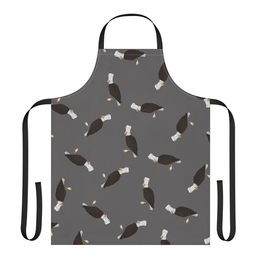 Gray apron with bald eagle pattern on a white background