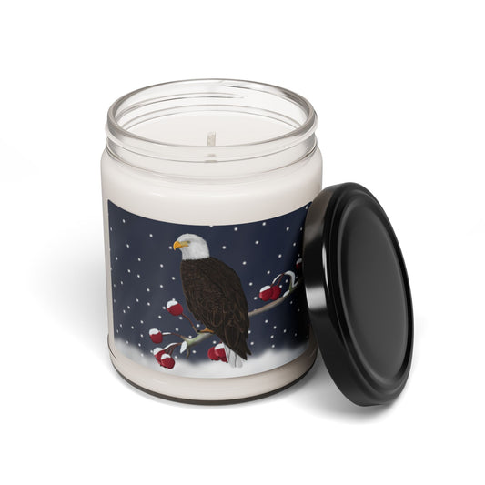 Bald Eagle on a Winter Branch Christmas Bird Art Scented Soy Candle, 9oz
