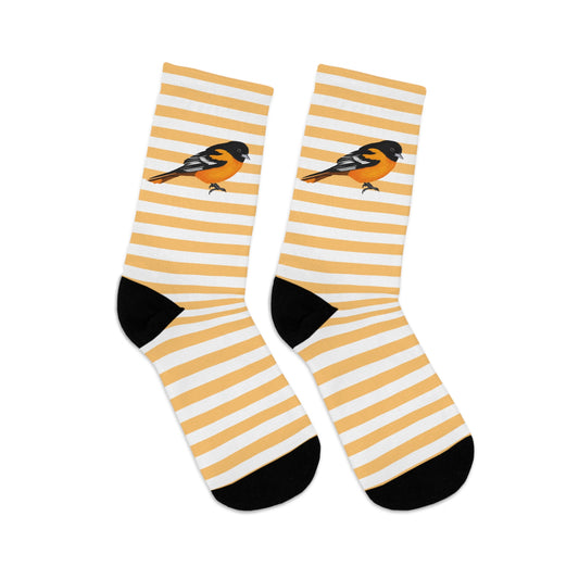 Baltimore Oriole Stripes Blue White Birding & Birdwatching Bird Socks