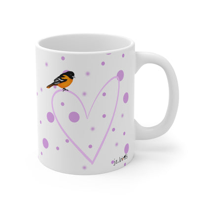 Baltimore Oriole Valentine's Day Bird Mug 11oz Pink Heart