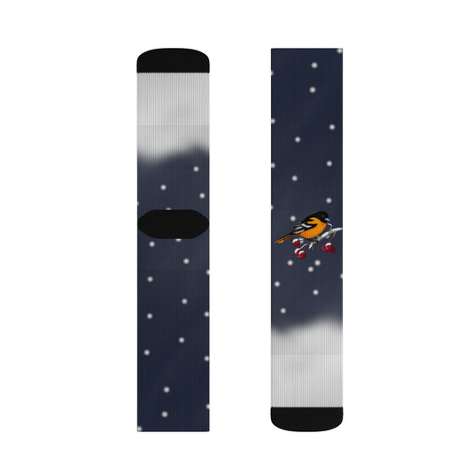 Baltimore Oriole on a Winter Branch Christmas Bird Socks