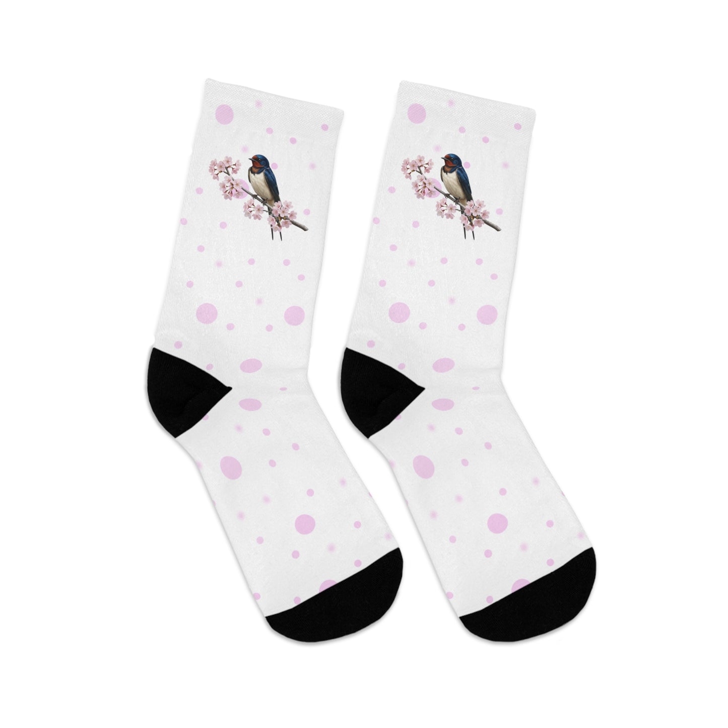 Barn Swallow Cherry Blossom Socks White | Floral Birdwatching Gift