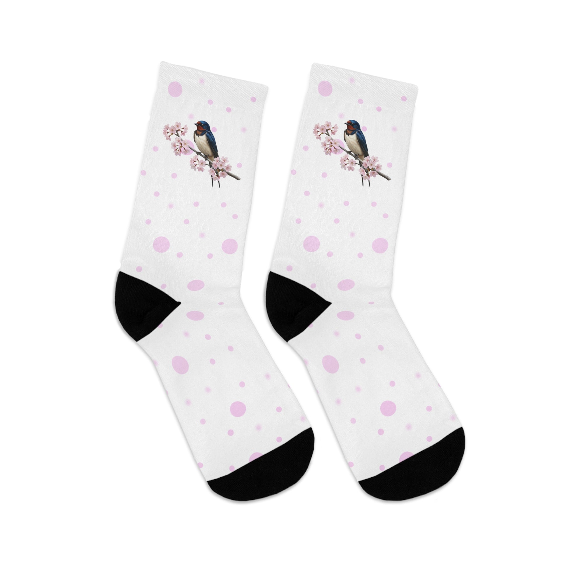 Barn Swallow Cherry Blossom Socks White | Floral Birdwatching Gift