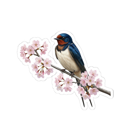 Barn Swallow Cherry Blossom Sticker | Glossy Floral Bird Decal | Spring Laptop Sticker
