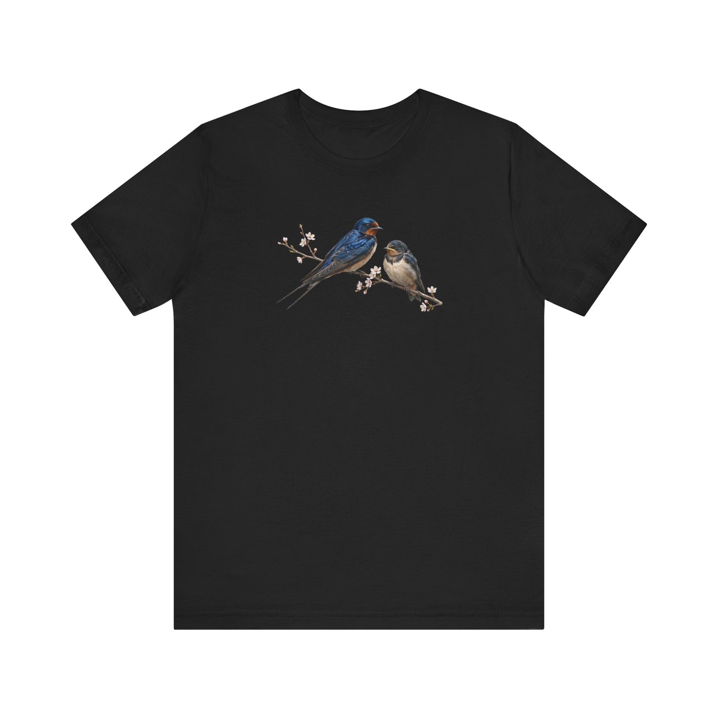 Barn Swallow & Fledgling T-Shirt | Spring Blossoms Unisex Graphic Tee