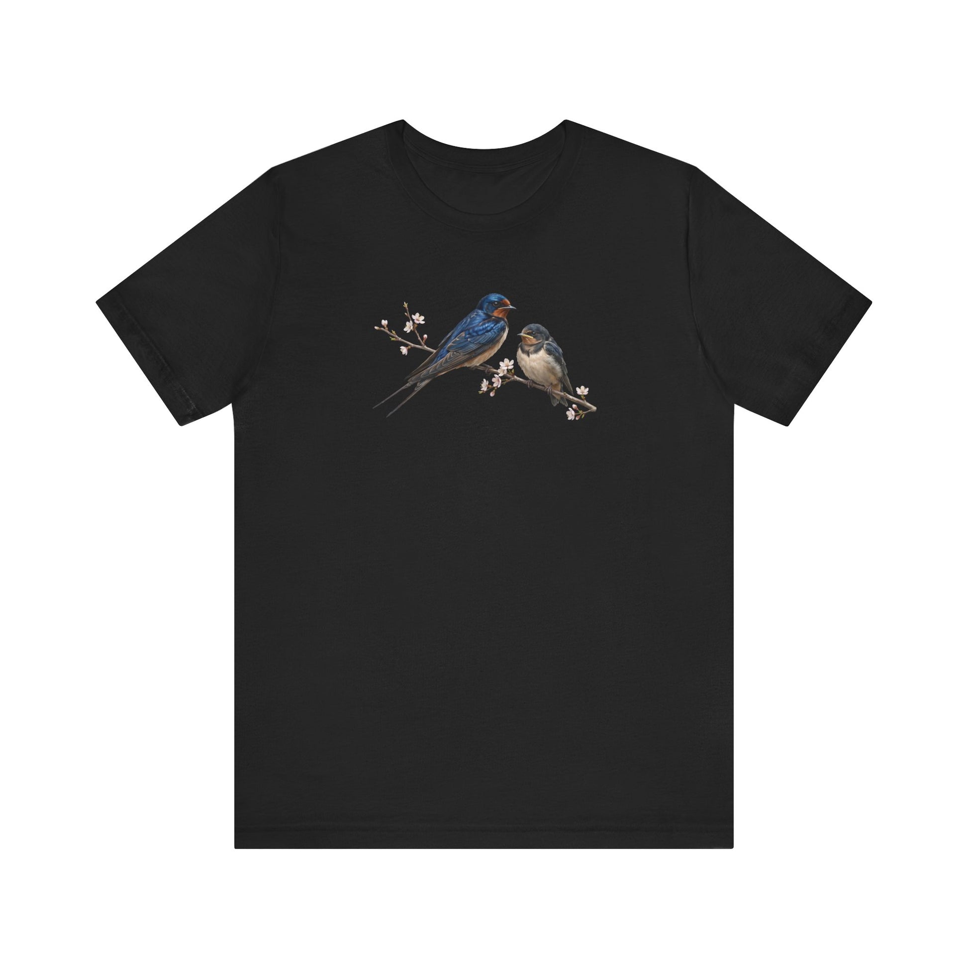 Barn Swallow & Fledgling T-Shirt | Spring Blossoms Unisex Graphic Tee