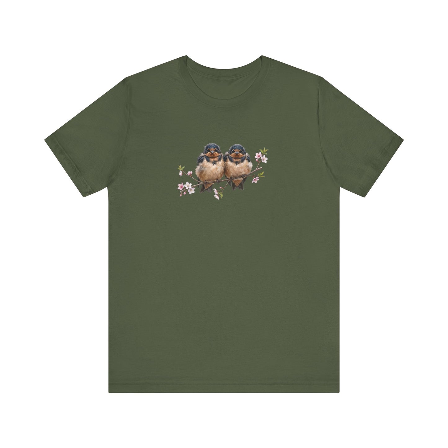 Barn Swallow Fledgling T-Shirt | Spring Blossoms Unisex Graphic Tee for Bird Watchers