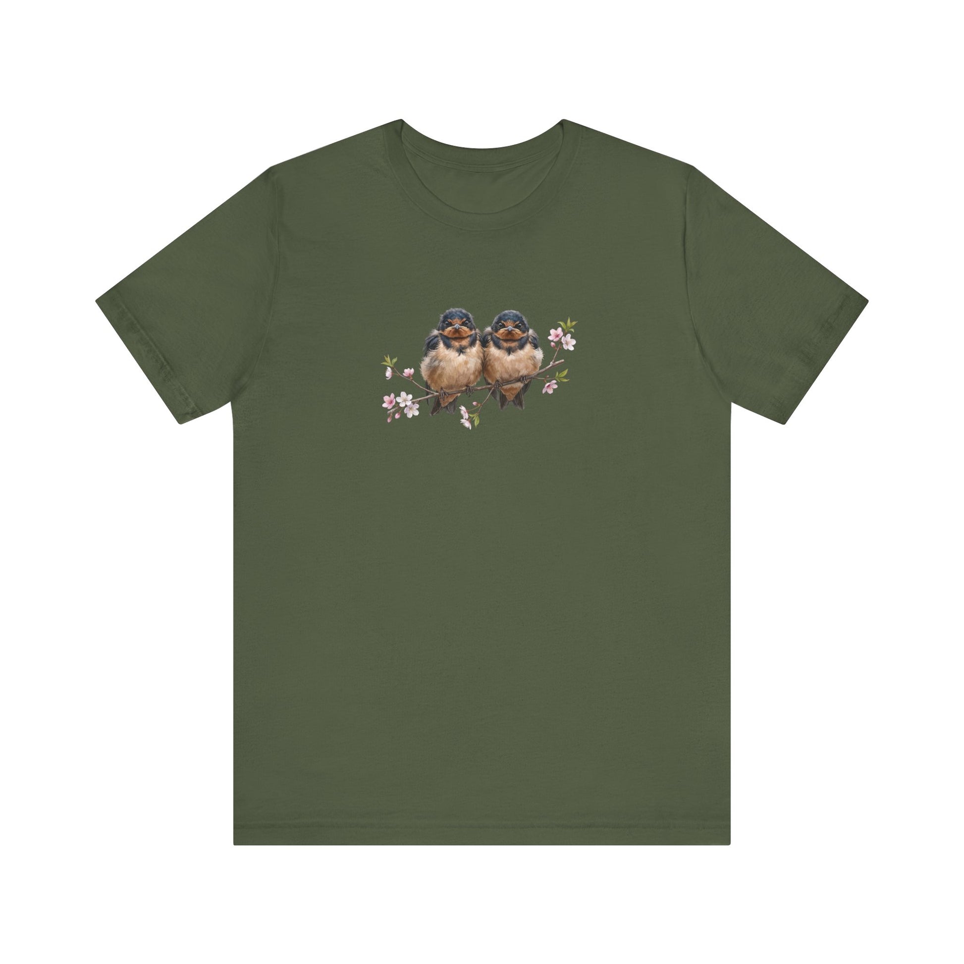 Barn Swallow Fledgling T-Shirt | Spring Blossoms Unisex Graphic Tee for Bird Watchers