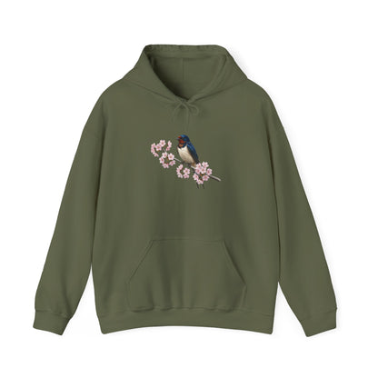 Barn Swallow on a Branch with Cherry Blossoms Hoodie Bird Lover & Bird Watcher | Unisex Sweater | Gift for Bird Lovers