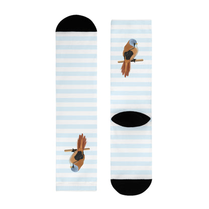 Bartmeise Vogel Socken mit Blau Weißen Streifen für Vogelfreunde & Vogelbeobachter