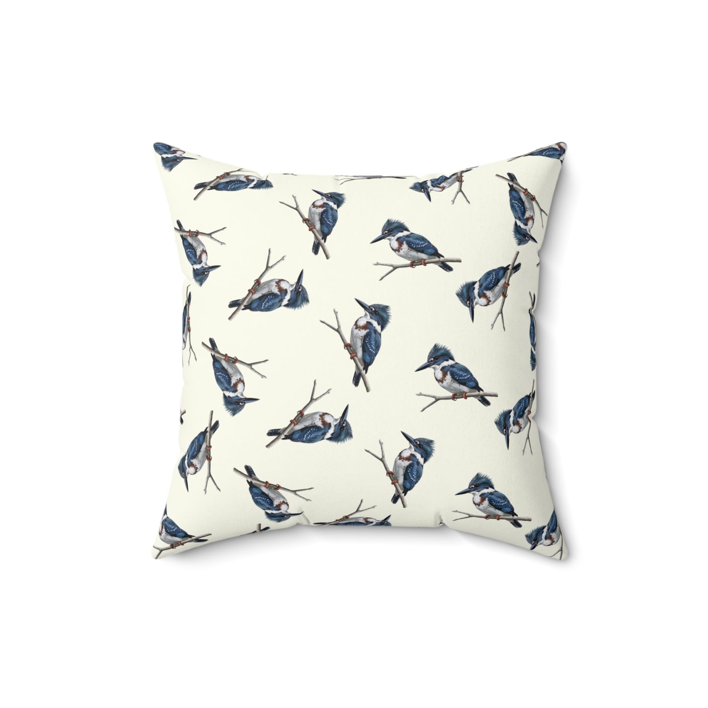 Belted Kingfisher All-Over Pattern Throw Pillow Creamy White | Decorative Bird Art Home Decor