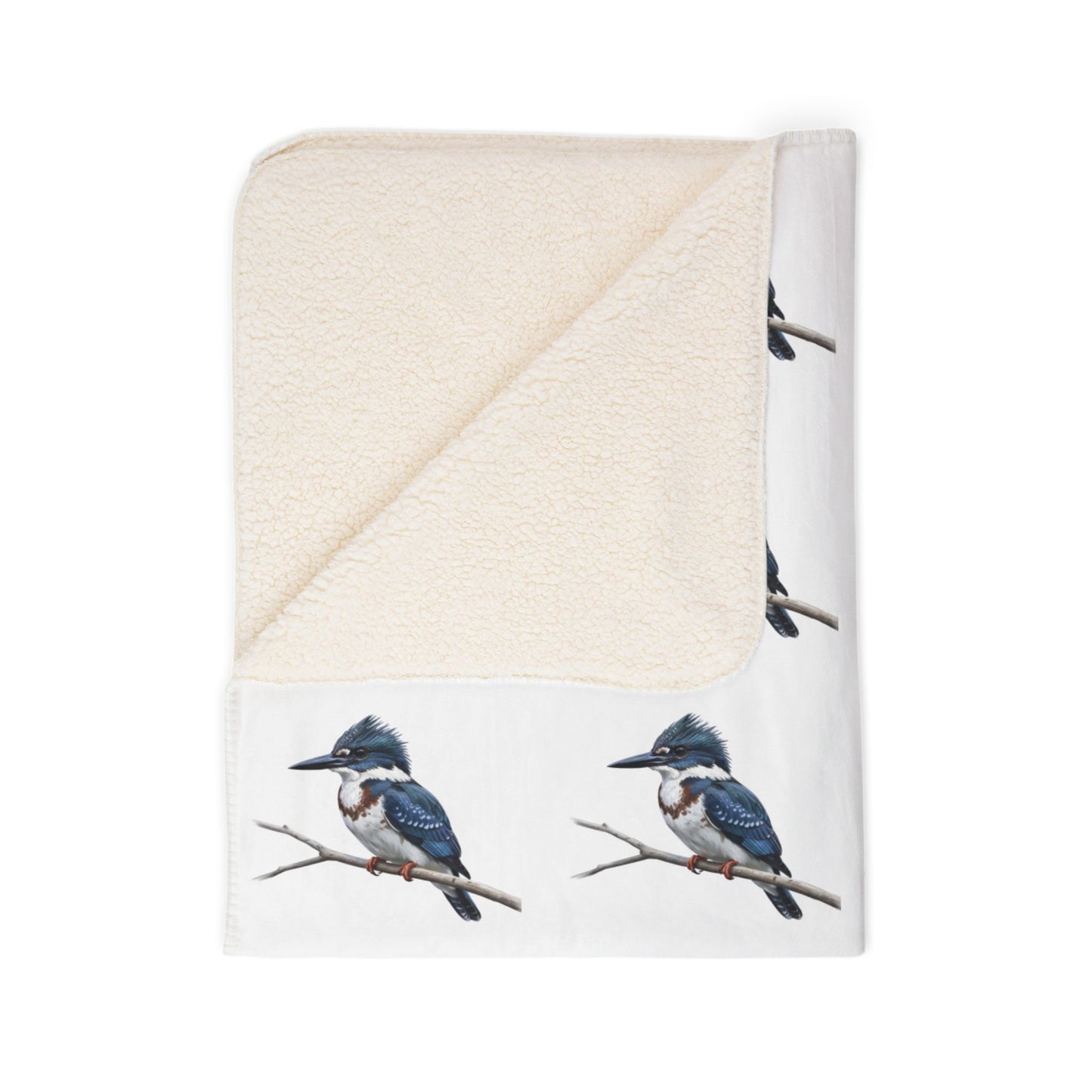 Belted Kingfisher Art Fleece Sherpa Blanket (60"x80") - Thick, Ultra-Soft & Cozy Throw for Bird Lovers