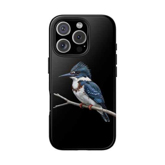 Phone case with a bird design on a black background