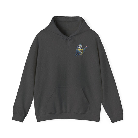 Bert Blaumeise mit Blumen-Gitarre – Premium Band-Hoodie | Die Gartenvögel