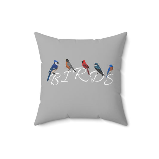 Birds Cardinal Blue Jay Bluebird Tree Swallow Robin Throw Pillow Grey