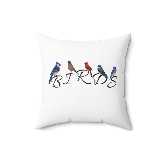 Birds Cardinal Blue Jay Bluebird Tree Swallow Robin Throw Pillow White