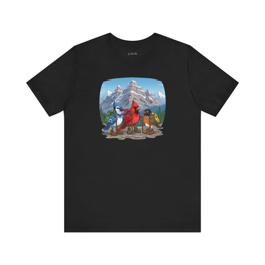 Birds Hiking T-Shirt Funny Cardinal Blue Jay Robin on a Hike Bird Watcher Bird Lover