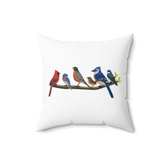 Birds on a Branch Cardinal Blue Jay Bluebird Tree Swallow Robin Throw Pillow White