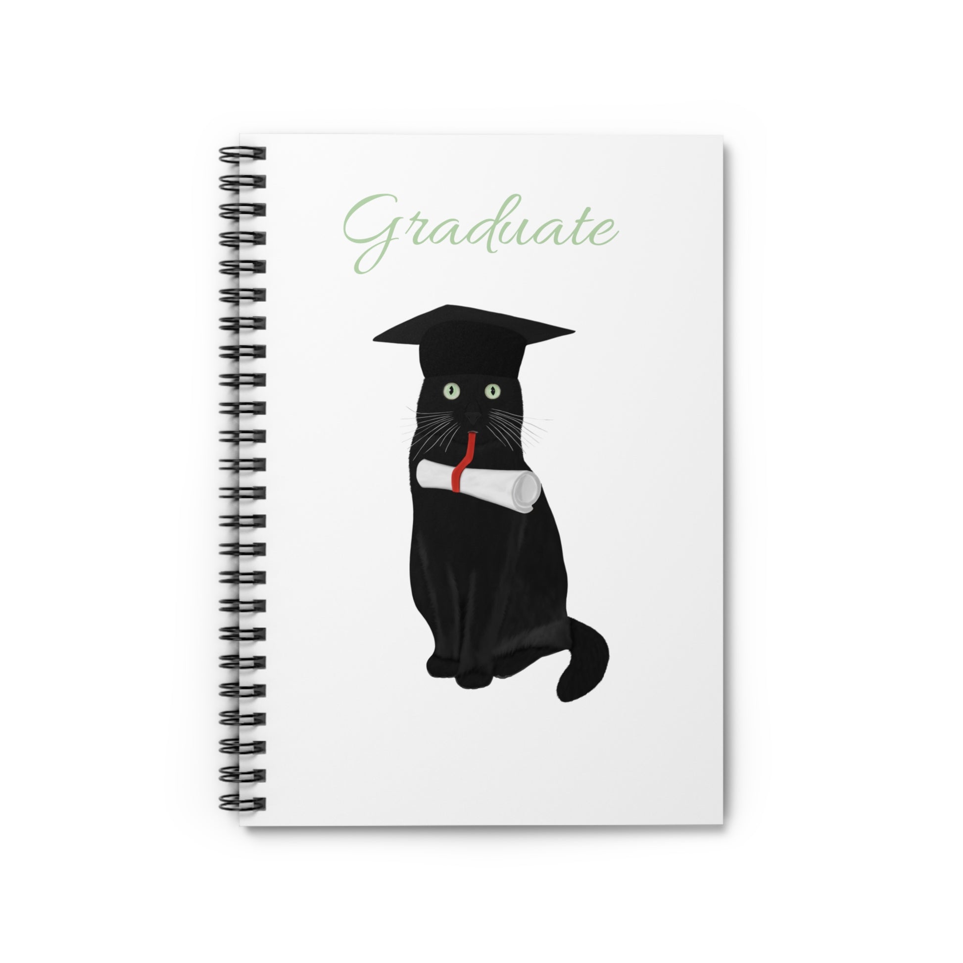 Black Cat with Doctor Hat Graduate Lover Spiral Notebook Ruled Line 6" x 8"