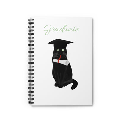 Black Cat with Doctor Hat Graduate Lover Spiral Notebook Ruled Line 6" x 8"