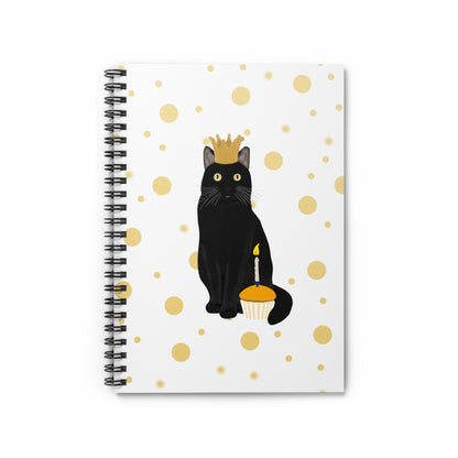 Black Cat with Golden Crown and Muffin Cat Lover Spiral Notebook Ruled Line 6" x 8"