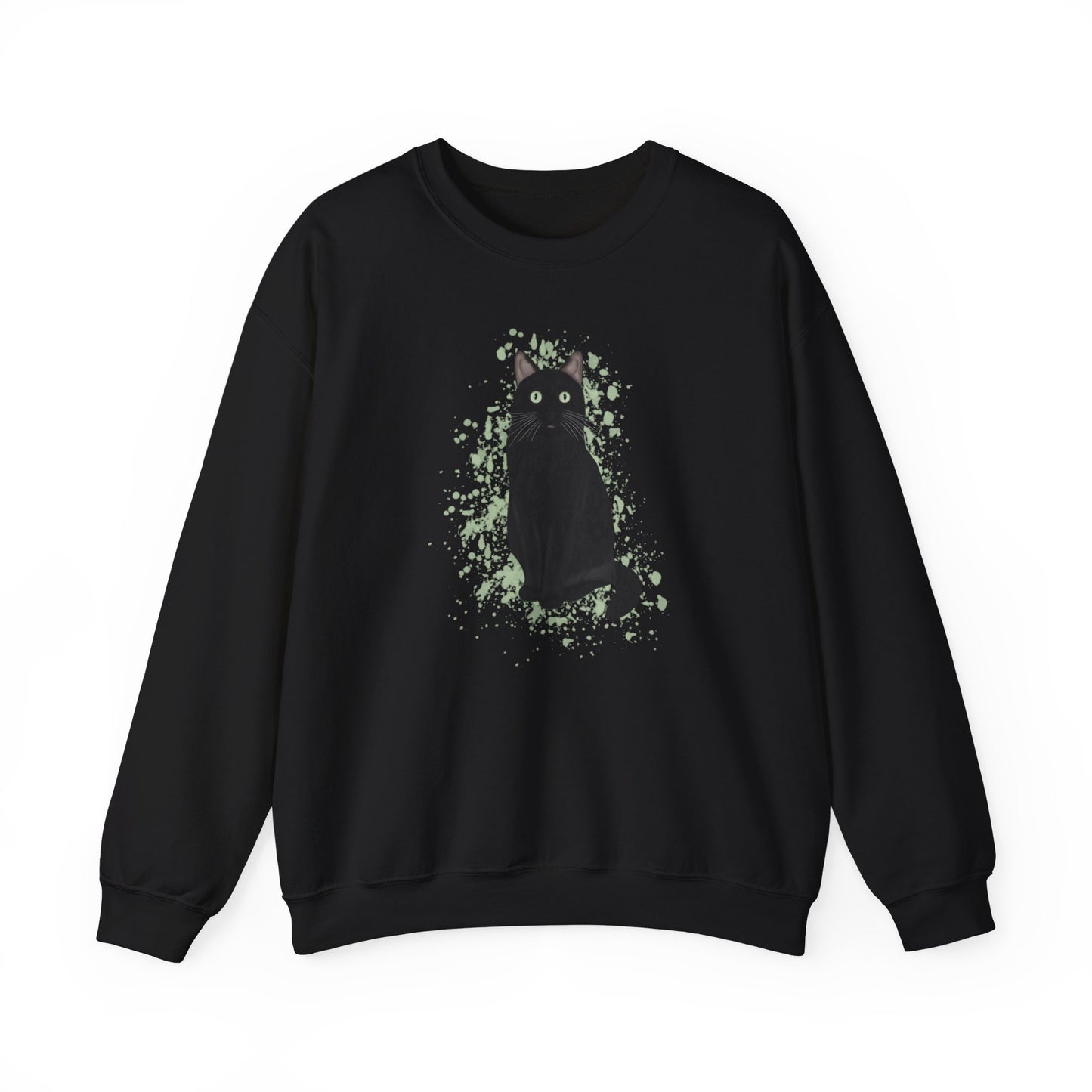 Black Cat with Green Dots Cat Lover Sweatshirt