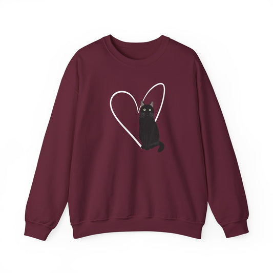 Black Cat with Heart Cat Lover Sweatshirt