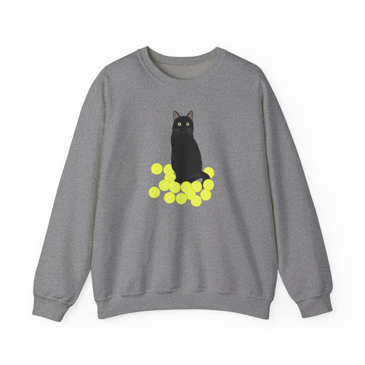 Black Cat with Tennis Balls Cat Lover Sweatshirt