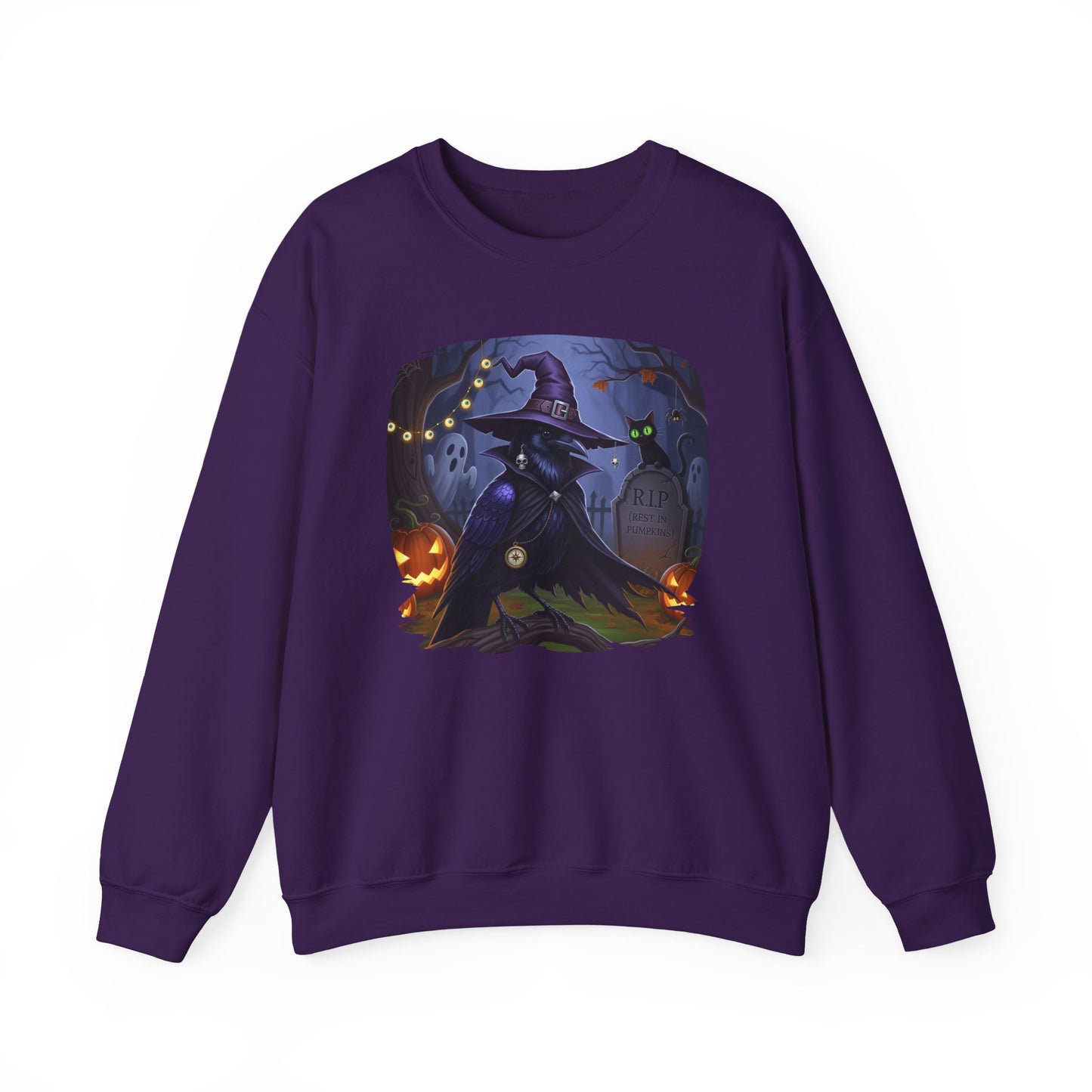 Black Crow Halloween Bird Sweatshirt - Spooky Halloween Costume for Bird Lovers