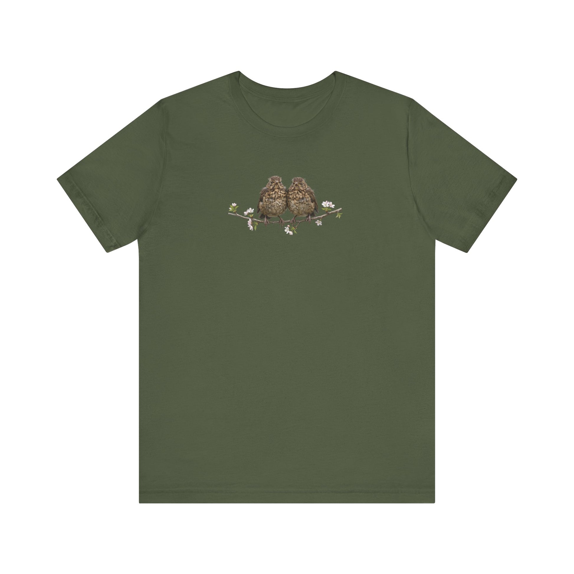 Blackbird Fledgling T-Shirt | Spring Blossoms Unisex Graphic Tee for Bird Watchers